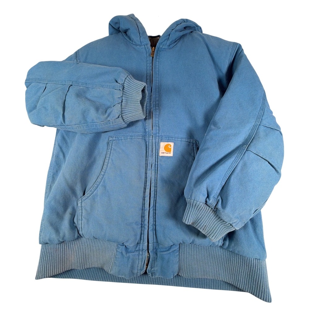 Carhartt Men's Active Jacket Blue Duck Canvas Hooded Work Coat Youth Large
